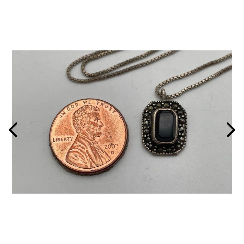Sterling Rectangular Black Onyx & Marcasite Penda… - image 2